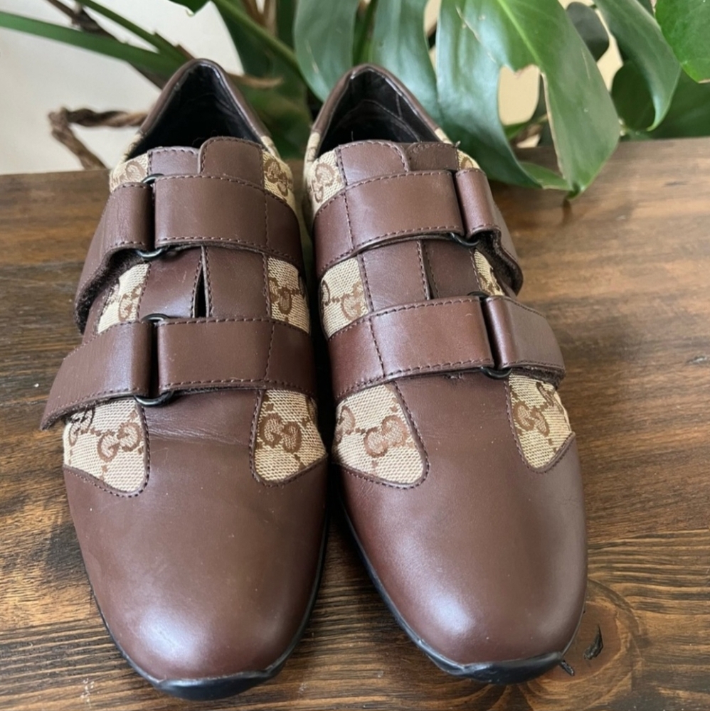 GUCCI Double Velcro Guccissima Coated Canvas Leather Sneakers Mens US Sz: 12